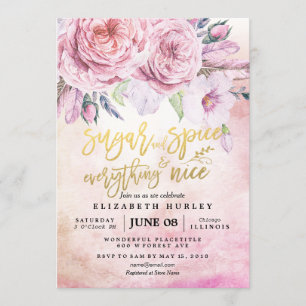 Blommigt Baby Shower Sugar & Spice & All Nice Inbjudningar