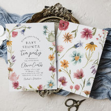 Blommigt Baby Shower Tea Party-inbjudan