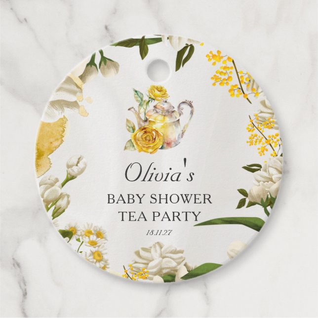 Blommigt Baby Shower Tea Party Souvenir Gifts Gåvor Etiketter (Framsida)
