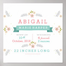 Blommigt Baby Stats Poster