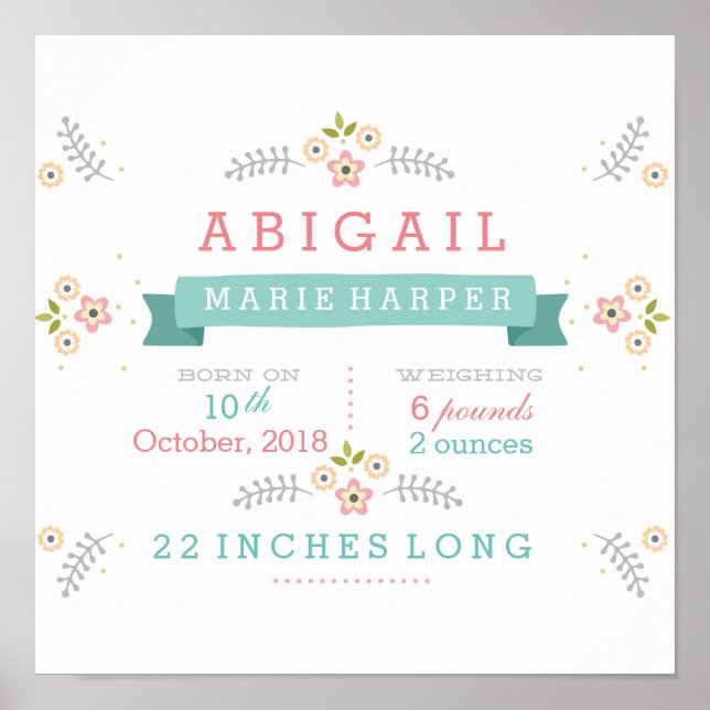 Blommigt Baby Stats Poster (Framsidan)