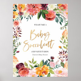 Blommigt Baby Succulary Baby dusch-skylt Poster