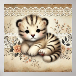 Blommigt Baby Tiger Nursery Poster