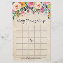 Blommigt Babybildschema, Bingo-spelkort, Vintage