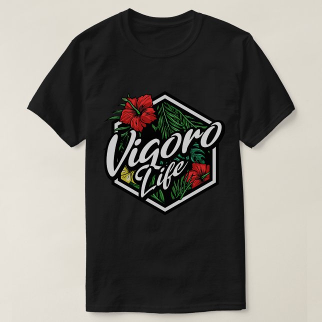 Blommigt Badge Vigoro Life T Shirt (Design framsida)