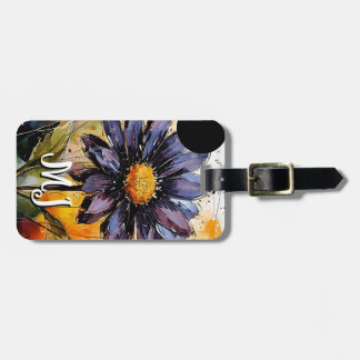 Blommigt bagagetapp med personlig monogram bagagebricka