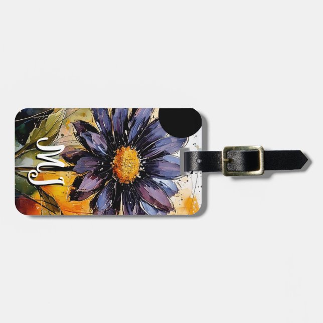 Blommigt bagagetapp med personlig monogram bagagebricka (Horisontell Framsida)