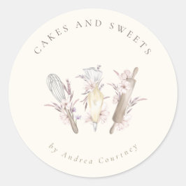 Blommigt Bakery Pastry Chef Baking Utensils Runt Klistermärke