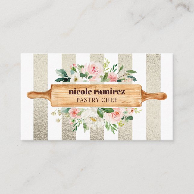 Blommigt Bakery Rolling Pin Patisserie GULD Visitkort (Framsida)