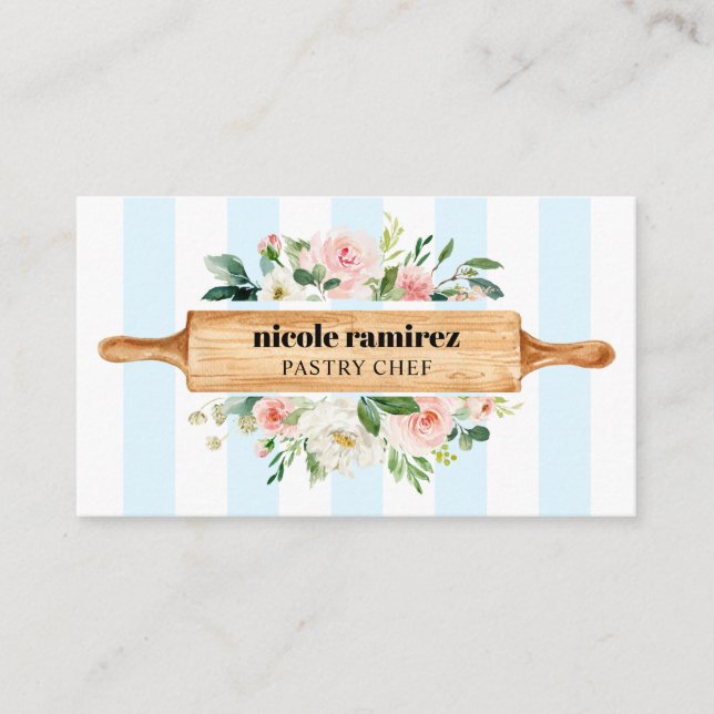 Blommigt Bakery Rolling Pin Patisserie social medi Visitkort (Framsida)