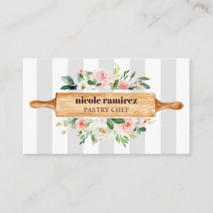 Blommigt Bakery Rolling Pin Patisserie stripe grå Visitkort