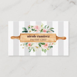 Blommigt Bakery Rolling Pin Patisserie stripe gråt Visitkort