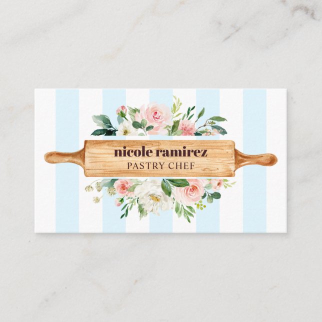 Blommigt Bakery Rolling Pin Patisserie striped Visitkort (Framsida)