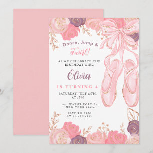 Blommigt Ballerina Ballet Tofflor Girl Birthday Inbjudningar