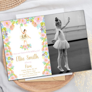 Blommigt Ballerina Birthday-inbjudningar med foto Inbjudningar