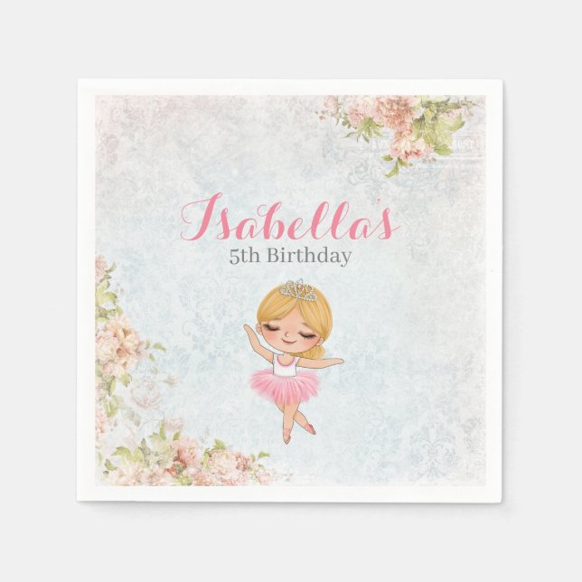 Blommigt Ballerina Birthday Papprare Party Napkins Pappersservett (Framsidan)