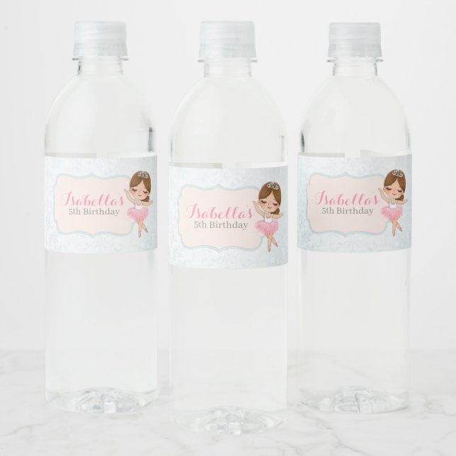 Blommigt Ballerina Birthday Vattenflaska Labels Vattenflaskor Etikett (Flaskor)
