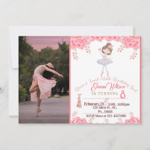 Blommigt Ballerina födelsedagsinbjudan till flicko Inbjudningar