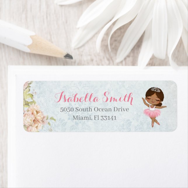 Blommigt Ballerina-inbjudan Returadressetikett Returadress Etikett (Insitu)
