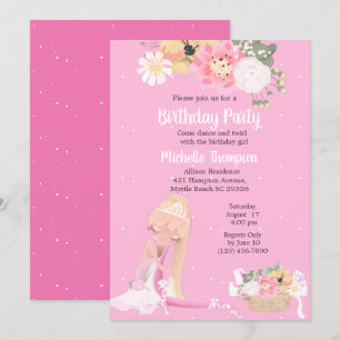 Blommigt Ballerina Rosa Birthday Call Inbjudningar