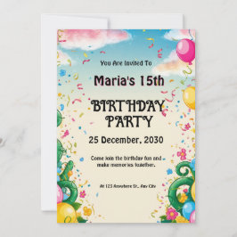 Blommigt Balloona Personlig Birthday Inbjudningar