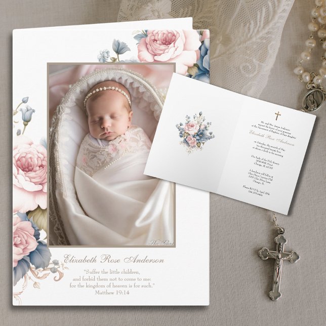 Blommigt Baptism Baby fotoskripture Kor Inbjudan (Beautiful invitations for a beautiful sacrament! 
)