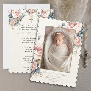 Blommigt Baptism Baby fotoskripture Kor Inbjudningar