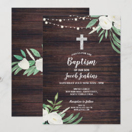 Blommigt Baptism Grönten Christine Flower White Inbjudningar