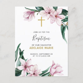 Blommigt Baptism Guld & Rosa Magnolias Vykort