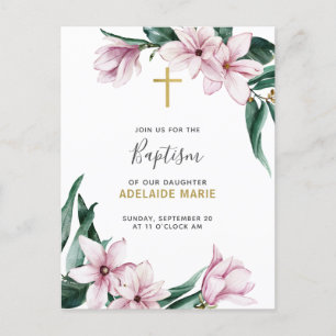 Blommigt Baptism Guld & Rosa Magnolias Vykort