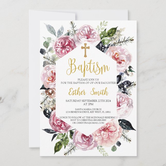 Blommigt  Baptism i grym och vacker Elegant Inbjudningar (Framsida)