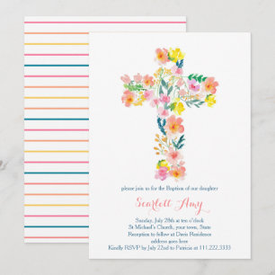 blommigt Baptism inbjudan, rosa gult Kor inbjudan