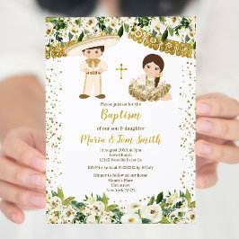 Blommigt Baptism - inbjudan till fiesta Twin