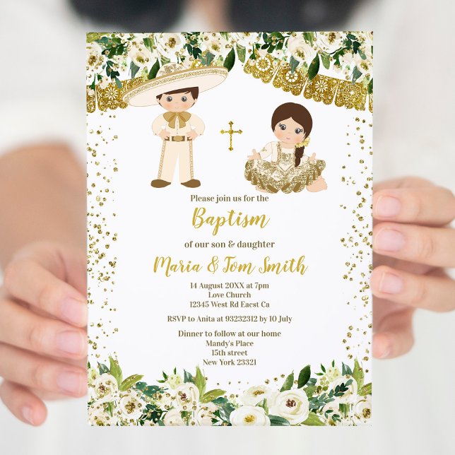 Blommigt Baptism - inbjudan till fiesta Twin (Skapare uppladdad)