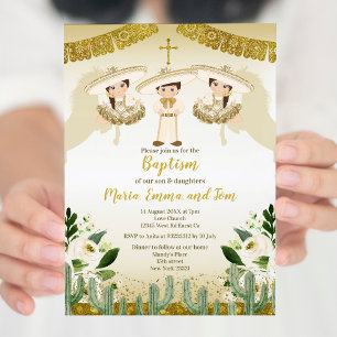 Blommigt Baptism - inbjudan till fiesta Twin