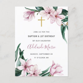 Blommigt Baptism och inbjudan till första födelsed
