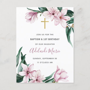 Blommigt Baptism och inbjudan till första födelsed
