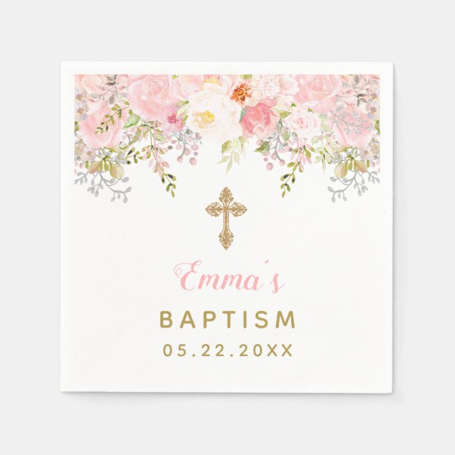Blommigt Baptism Personlig Napkins Pappersservett (Framsidan)