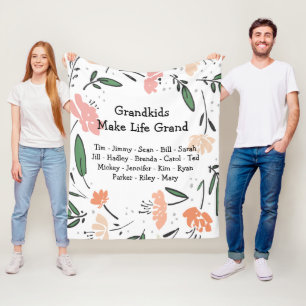 Blommigt Barnbarn gör livet stort Fleecefilt