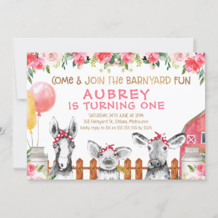 Blommigt Barnyard Boskap Birthday Investigation Inbjudningar