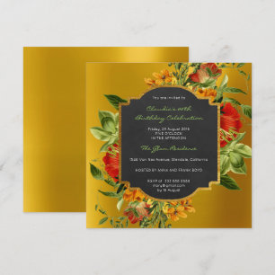 Blommigt Baroque Birthday Guld Black Mustard Inbjudningar