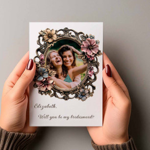 Blommigt Baroque Oval Photo Bridesmaid Frieri Inbjudan