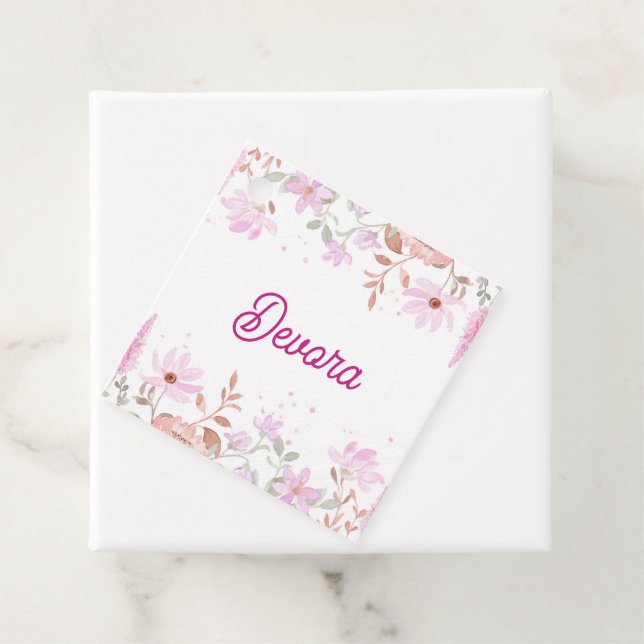 Blommigt bas mitzva-favoritpåse gåvor etiketter (På plats)