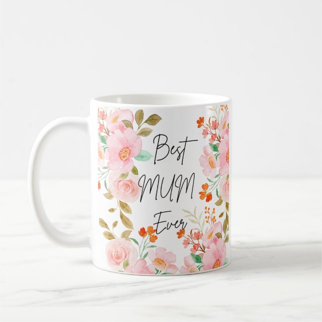 Blommigt Bästa Morsa någonsin Mugg | Elegant Kaffe (Vänster)