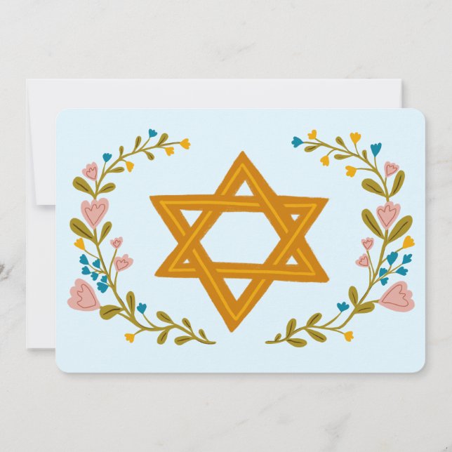 Blommigt Bat mitzvah andedräkt Hand-dragen Anpassn Inbjudningar (Baksida)