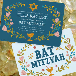Blommigt Bat mitzvah andedräkt Hand-dragen Anpassn Inbjudningar