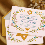 Blommigt Bat mitzvah andedräkt Hand-dragen Anpassn Inbjudningar<br><div class="desc">Perfekt-kort för att tillkännage en pub mitzvah, bat mitzvah eller annan judisk firande! Hand skapade konst åt dig! FULLT ANPASSADE! Klicka på "Anpassa" ovan om du vill redigera texten. Klicka på "Redigera med verktyg" för att justera typsnitt, färg och placeringar. Du kan också enkelt ändra kortet stil så att det...</div>