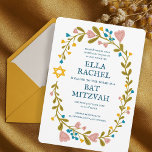 Blommigt Bat mitzvah andedräkt Hand-dragen Anpassn Inbjudningar<br><div class="desc">Perfekt-kort för att tillkännage en pub mitzvah, bat mitzvah eller annan judisk firande! Hand skapade konst åt dig! FULLT ANPASSADE! Klicka på "Anpassa" ovan om du vill redigera texten. Klicka på "Redigera med verktyg" för att justera typsnitt, färg och placeringar. Du kan också enkelt ändra kortet stil så att det...</div>