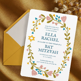 Blommigt Bat mitzvah andedräkt Hand-dragen Anpassn Inbjudningar