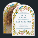 Blommigt Bat mitzvah andningsdos Hand- dragen Anpa Inbjudningar<br><div class="desc">Perfekt-kort för att tillkännage en pub mitzvah, bat mitzvah eller annan judisk firande! Hand skapade konst åt dig! FULLT ANPASSADE! Klicka på "Anpassa" ovan om du vill redigera texten och lägga till fotot på baksidan (du kan också ta bort blommigten ram om du vill). Klicka på "Redigera med verktyg" för...</div>